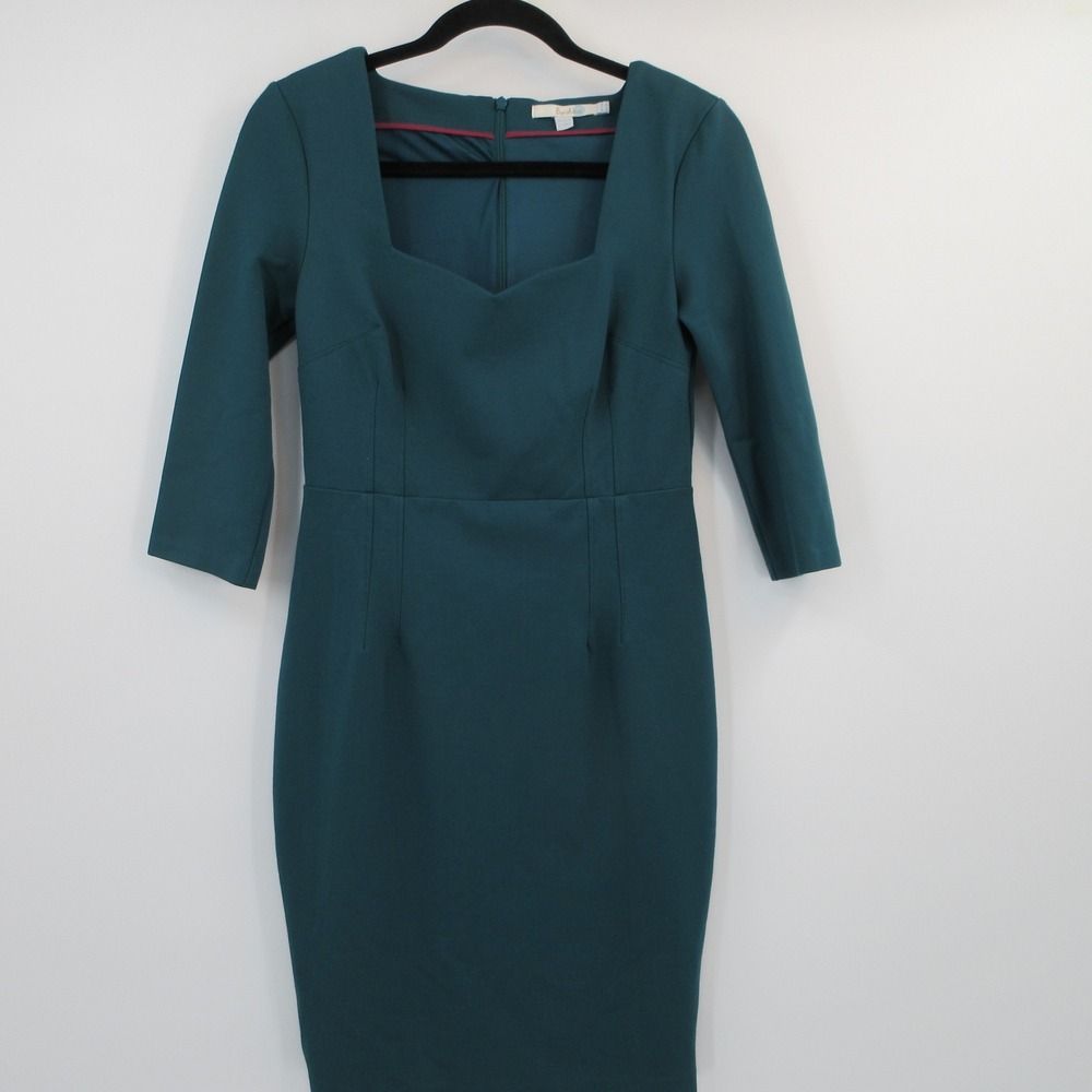 Boden Teal Green Square Neck Ponte Sheath Dress WW206 Womens Size 6P US 10P UK